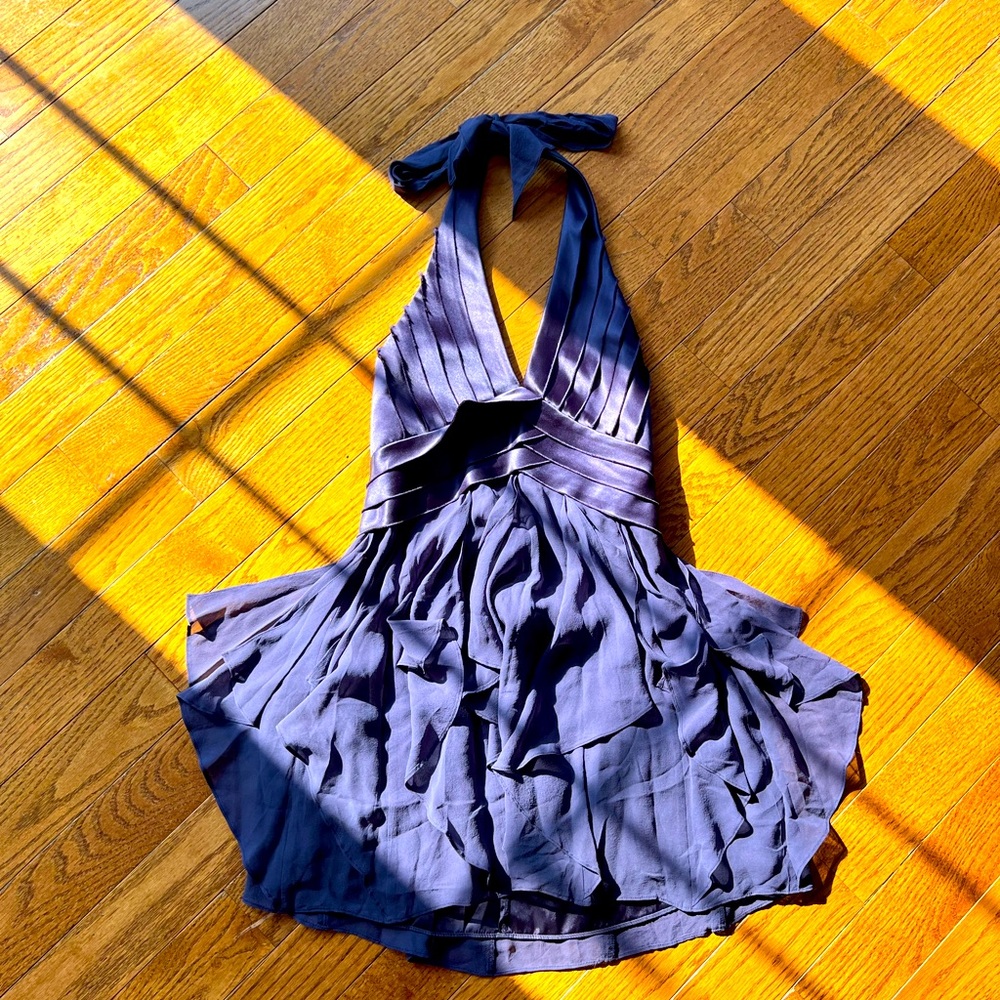 Flirty BCBG Max Azria Halter Top Mini Dress – Ruffled & Layered Detail